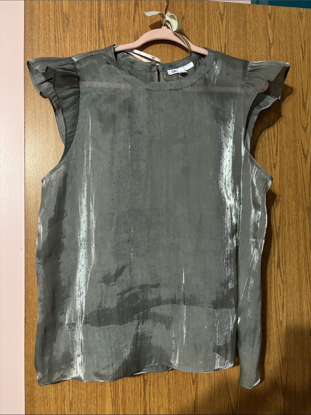 DR2 Shimmery Silver Gray Ruffle Cap Sleeve Camisole